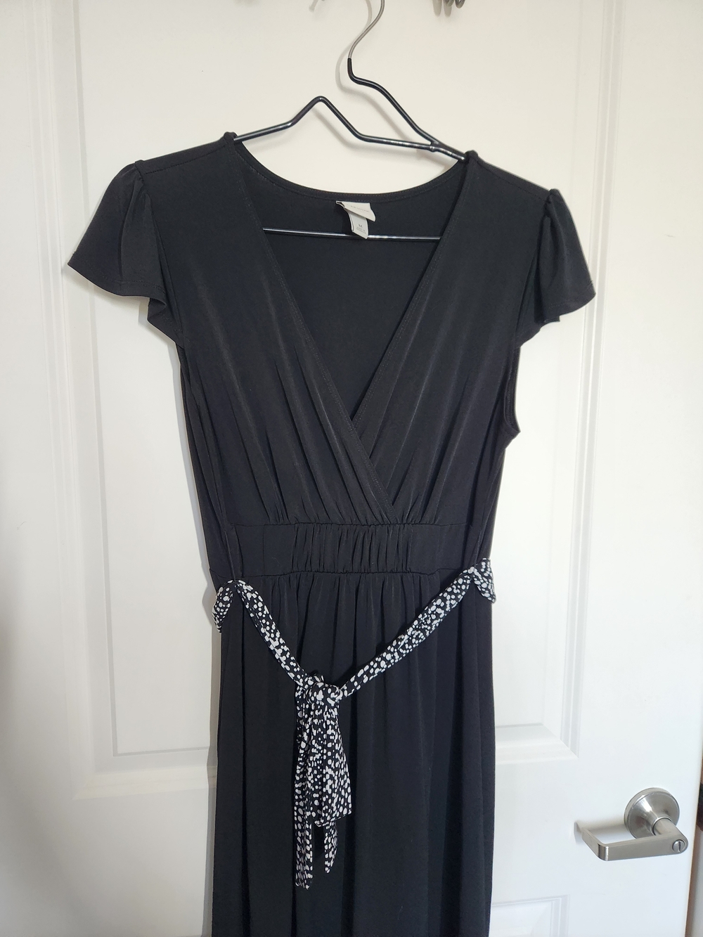 Merona Black Wrap Midi Dress with Printed Tie Belt - Picture 2 of 13